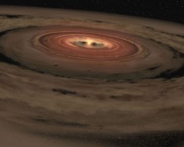 image: This artist's concept shows a brown dwarf surrounded by a swirling disk of planet-building dust.