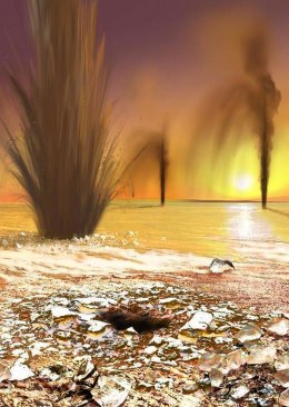 An artist's rendering of Martian geysers.