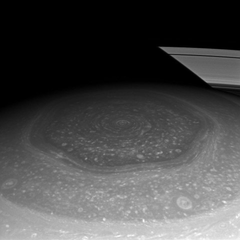 Saturn's north polar hexagon basking in the Sun's light
