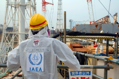 Juan Carlos Lentijo, the leader of the IAEA Division of Nuclear Fuel Cycle and Waste Technology, inspecting the unit four reactor building of the TEPCO Fukushima Dai-ichi nuclear power plant in Okuma, Japan, on April 17, 2013.
