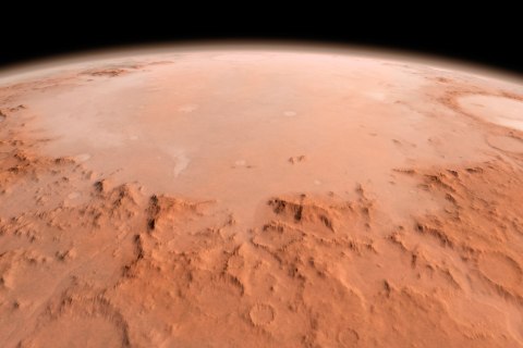 Illustration of the Argyre impact basin in the southern highlands of Mars.