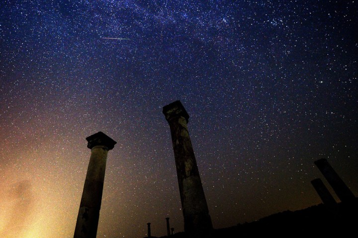 The Perseid meteor shower over the archaeological site Stobi, near Skopje, The Former Yugoslav Republic of Macedonia, on Aug. 13, 2013.