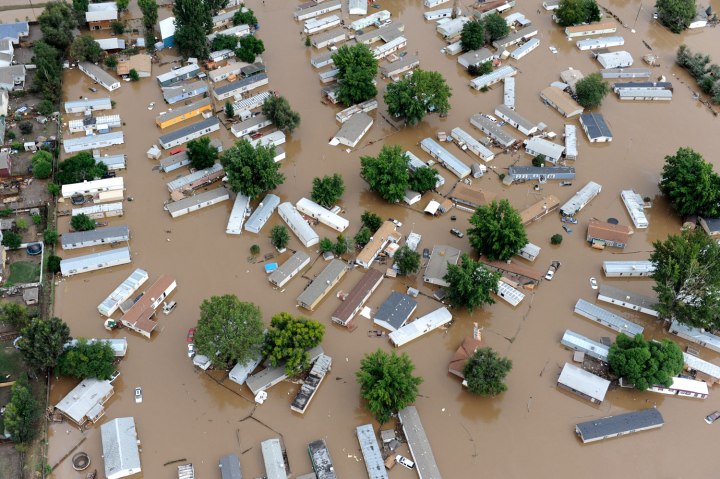 Flood water in a trailer park off of 37th street in Evans, Colo., on Sept. 16, 2013.
