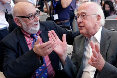 From left: Francois Englert and Peter Higgs at a news conference on the search for the Higgs boson at the European Organization for Nuclear Research (CERN) in Meyrin near Geneva, on July 4, 2012.