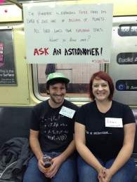 From left: David Marsh and Renee Hlozek ride the subway in New York City.