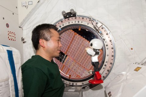 Humanoid communication robot Kirobo and Japanese astronaut Koichi Wakata