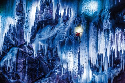 Dani Arnold climbs the icefalls in an ice cave, located in Gol, Norway. 