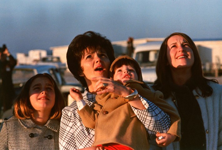 James A. Lovell, Jr.'s wife, Marilyn, and three of her children (from left: Susan, Jeffrey and Barbara) watch as the Apollo 8 space mission takes off at Cape Canaveral, Fla., on Dec. 21, 1968.