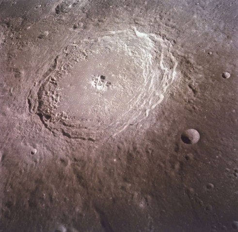 A large crater on the surface of the moon, as seen during the Apollo 8 mission, on Dec. 24, 1968.