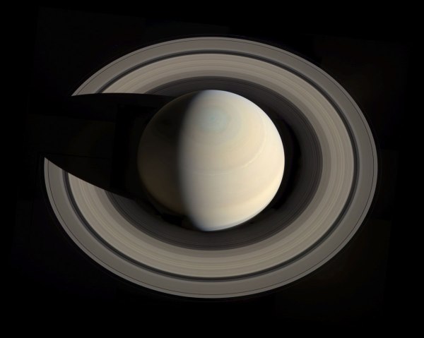 Saturn and its rings, created from images obtained by NASA's Cassini spacecraft on Oct. 10, 2013. 