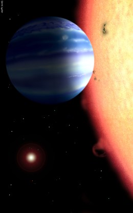 An artist's conception of a hot-Jupiter extrasolar planet orbiting a star similar to tau Boötes.