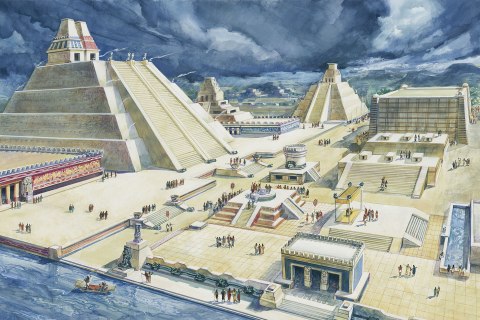Clouds over pyramids, Templo Mayor, Tenochtitlan, Mexico City, Mexico