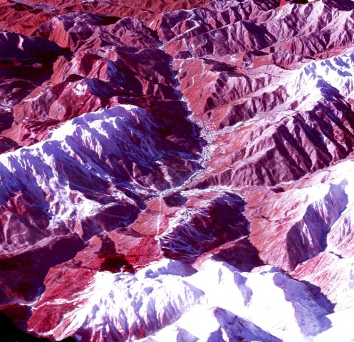 A satellite image of the skiing and snowboarding sites for the Winter Olympic Games, near Sochi, released on Feb. 8, 2014.